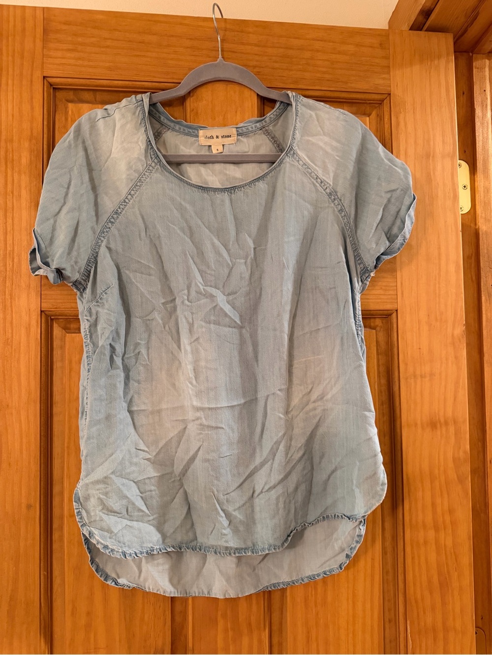 cloth & stone Light Blue Short Sleeve Denim-Look Tee